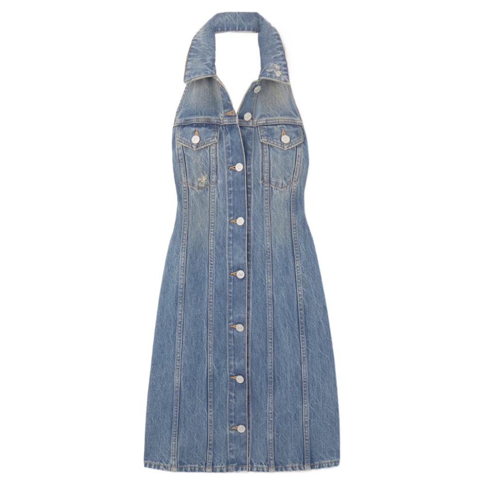 Givenchy Denim Button-Front Halter Mini Dress